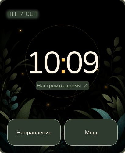Циферблат Atta-dipa: 10:09 над ночным лугом.