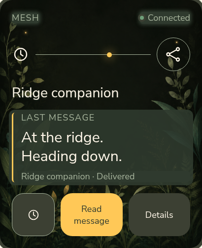 Messaging interface with a note from a companion.