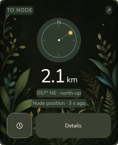 Direction interface with a luminous trail.